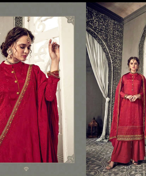 Maroon colour Heavy chinnon with embroidery all over on kameez & dupatta with santoon soft bottom fabric (can be customise any size)