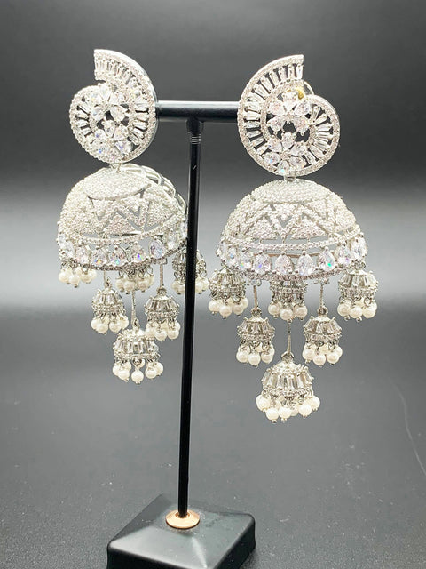 Silver American diamond Jhumka earrings