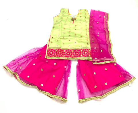 Pastel Mint and Hot Pink contrast sharara suit