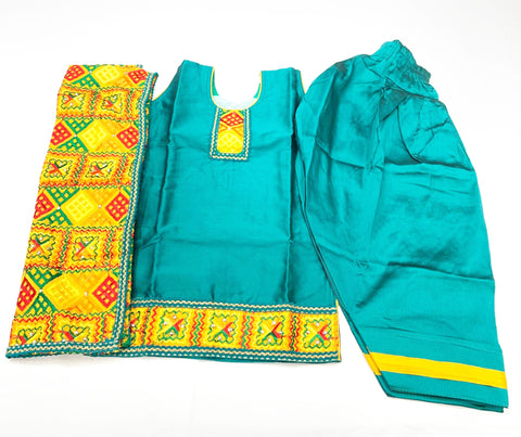 Teal green kids phulkari suit