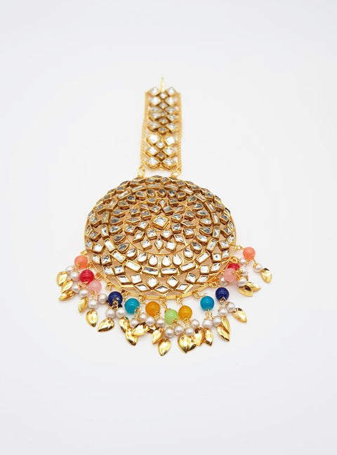 Multicoloured pearls with Pipal patti punjabi tikka