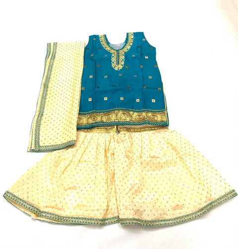 Peacock Green Shararar Suit For Kids