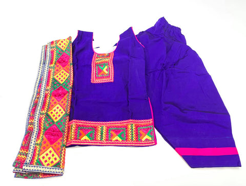 Violet colour kids phulkari suit