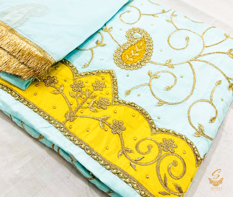 pastel skyblue colour pure opada silk punjabi suits with heavy dupatta