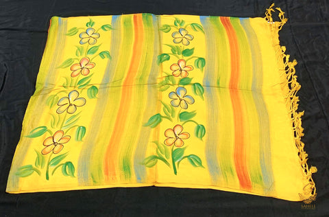 Dark yellow colour block print soft & warm shawl