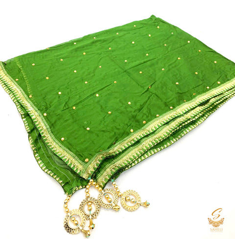 mehndi colour chiffon based golden border dupatta