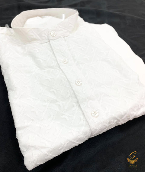 white colour 100 % cotton with chikankari based kurta pajama
