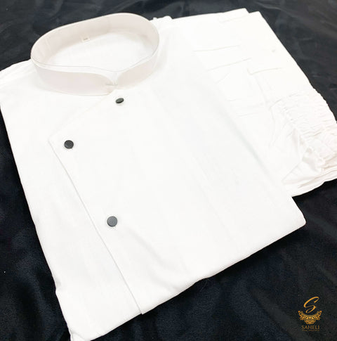White colour cotton linen based side cut style kurta with pents