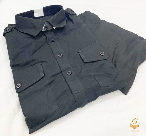 Black colour cotton linen kids kurta pajama