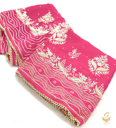 hot pink colour pure opara silk handwork stone & Embroidery design bridal suit with heavy work dupatta