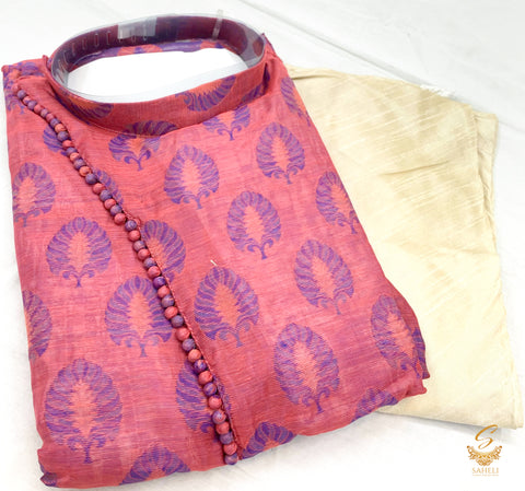 Purple & Pink Colour Cotton Silk Based Print Design Kurta Pajama