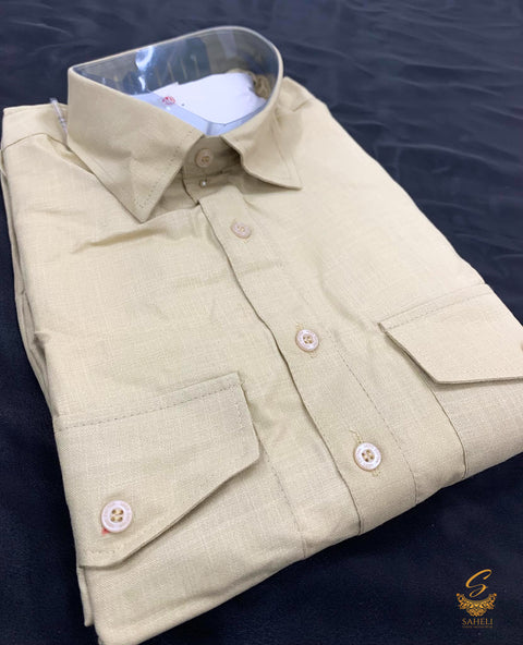 beige colour cotton linen kids kurta pajama