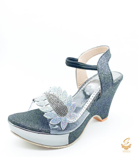 Dark grey & Silver shimmer wedge