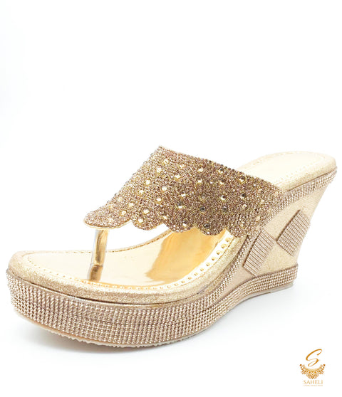 golden  colour shiny work wedge