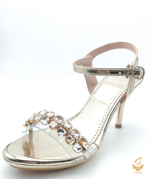 Crystal stone golden shade beautiful heels