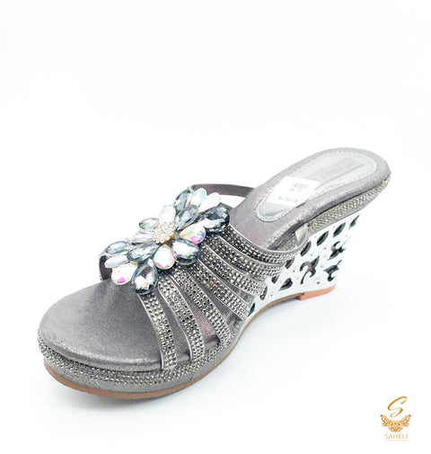 dark grey colour shiny grey silver crystal wedge