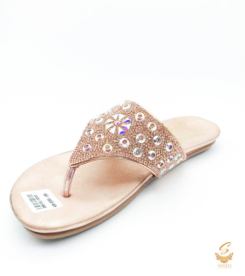 Rosegold colour shiny crystal work flats