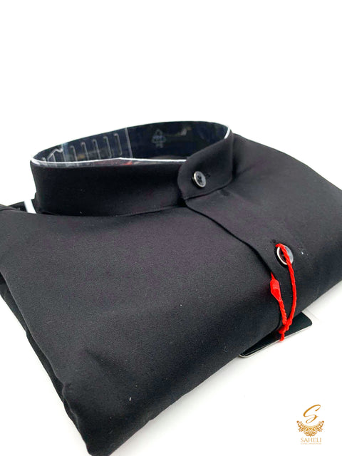 Black Men's Shirt with Mandarin Collar