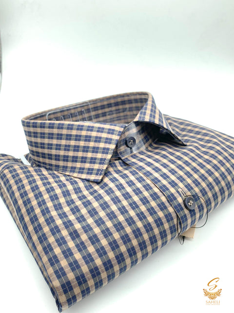 Nevi blue check print soft cotton shirt