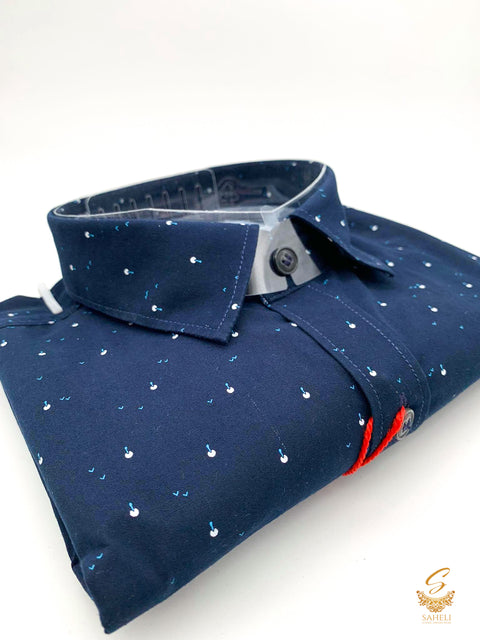Nevi blue colour cotton based printed shirt