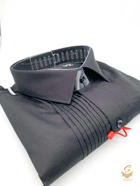 Black colour tuxedo soft cotton shirt