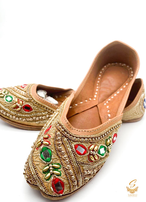 Multicoloured Beads & mirror hand Work Beautiful Punjabi Jutti