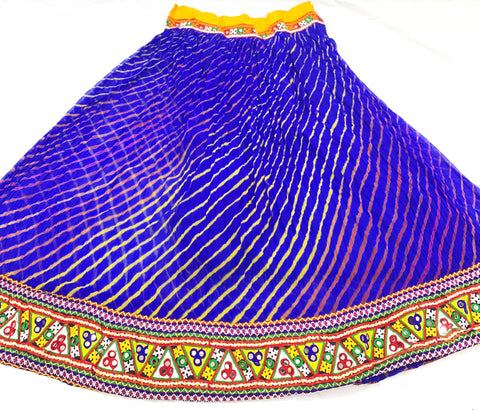 Royal blue colour chiffon based multicoloured embroidered border with mirror work lehnga