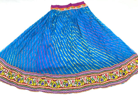 firozi colour chiffon based multicoloured embroidered border with mirror work lehnga