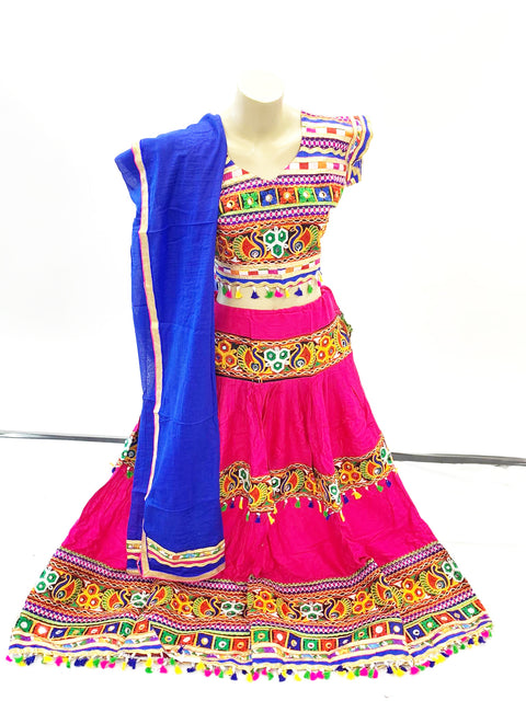 Hot pink colour cotton based chaniya choli with mirror work