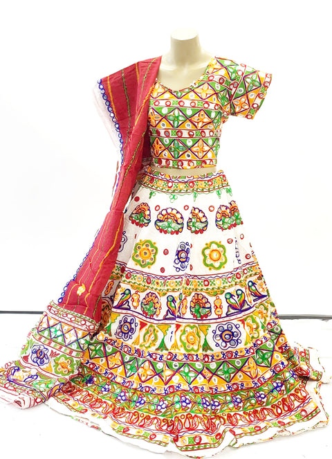 white  colour cotton based heavy work chaniya choli