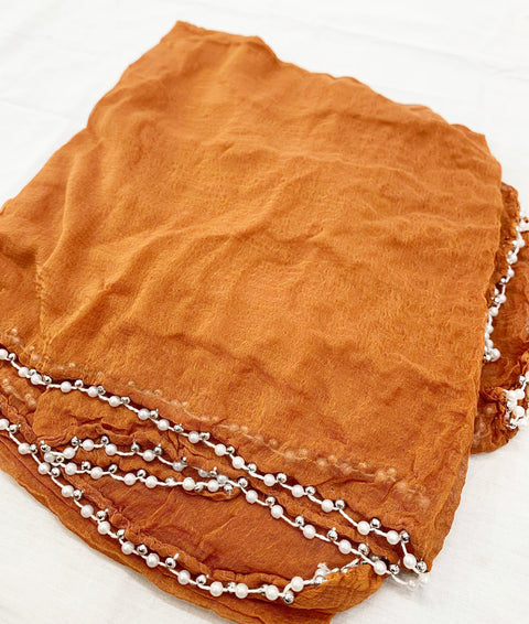 rust colour pure chiffon dupatta with pearl lace border