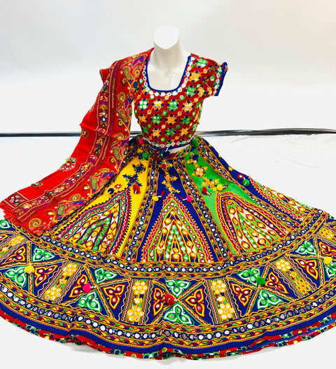 Multicoloured Cotton Based Heavy Work Chaniya Choli