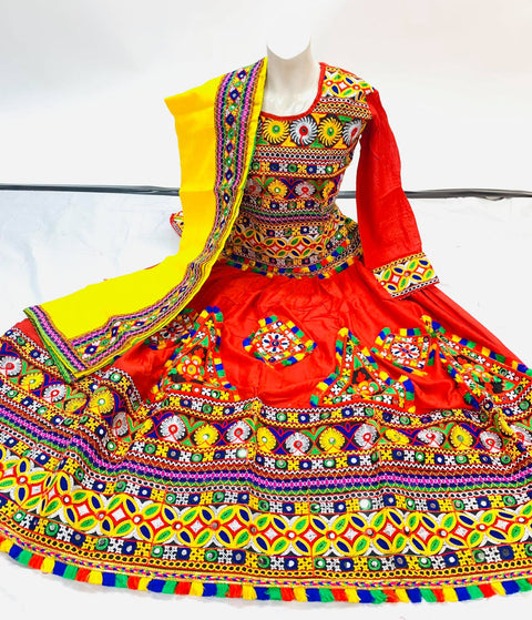 red based cotton Multicoloured big flared beautiful chaniya choli