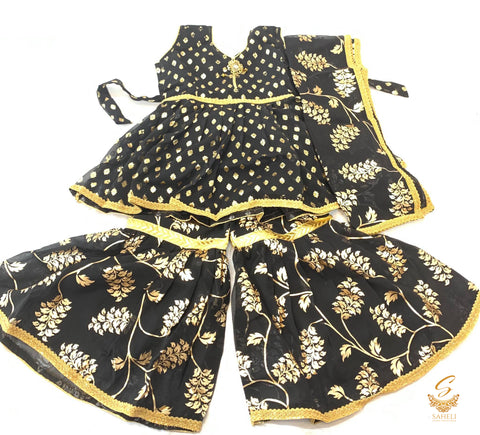 Black Georgette Based Kids Sharara Suit