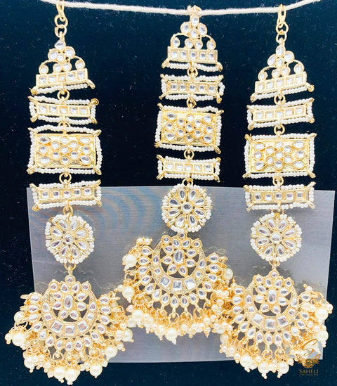 Dabi kundan earrings with tikka with pearls