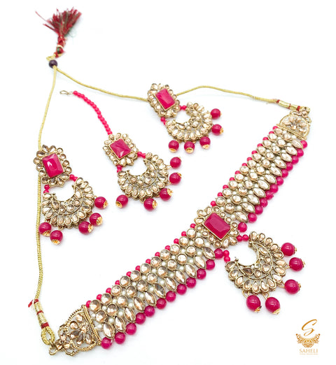 ruby and Golden stone & pearls beautiful choker set