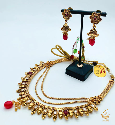 polki and ruby stone small size necklace set