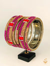 purple pink and golden Stone Brass Bangles Set
