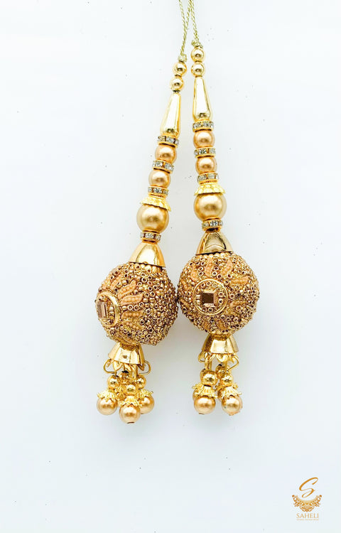 golden pearls with crystal stone latkkan 10cm (pair)