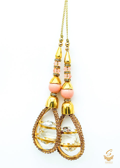 Rose gold pearls with jerkan and crystal stone latkan 12 cm (pair)