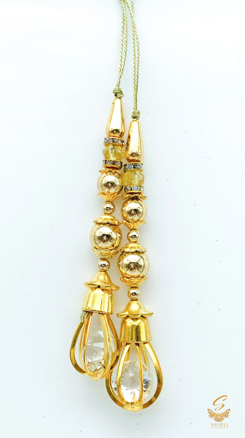 Golden pearls with crystal stone latkkan 10cm (pair)
