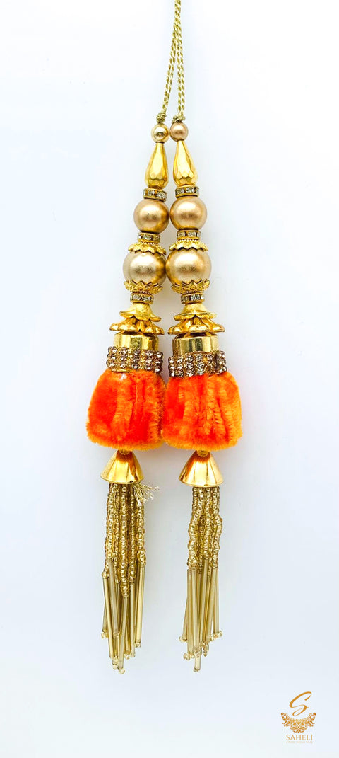 Orange velvet based jerkan and pipe work beautiful latkan 16cm (pair)