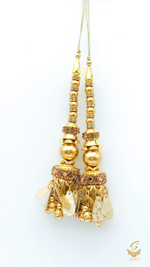golden pearls with stone work & jerkan work latkans 11cm (pair)