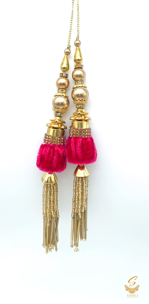 hot pink velvet based jerkan and pipe work beautiful latkan 16cm (pair)