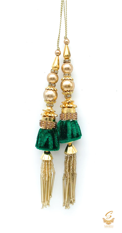Green velvet based jerkan and pipe work beautiful latkan 16cm (pair)