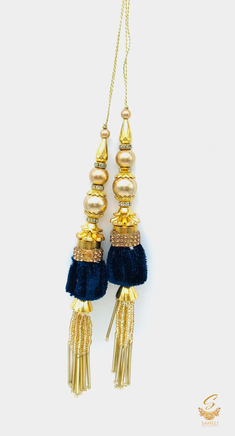 Nevi Blue velvet based jerkan and pipe work beautiful latkan 16cm (pair)