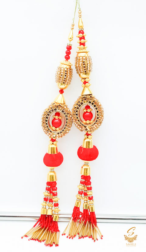 Red Jerkan With Crystal Stone Long Latkan 33cm (Pair)