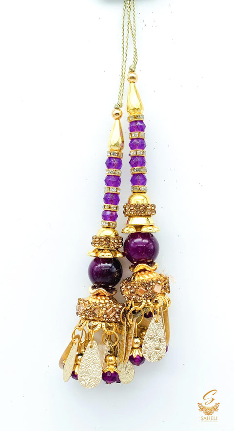 violet & purple pearls with stone work & jerkan work latkans 11cm (pair)