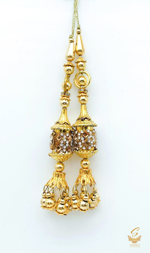 golden pearls with crystal stone latkkan 12cm (pair)