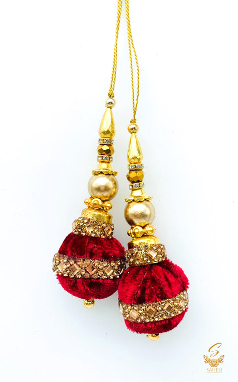 Dark Maroon shade velvet based with stone  & jerkan work latkans 8 cm (pair)